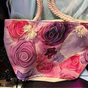Floral Pink Tote Bag with Grateful Dead Bear